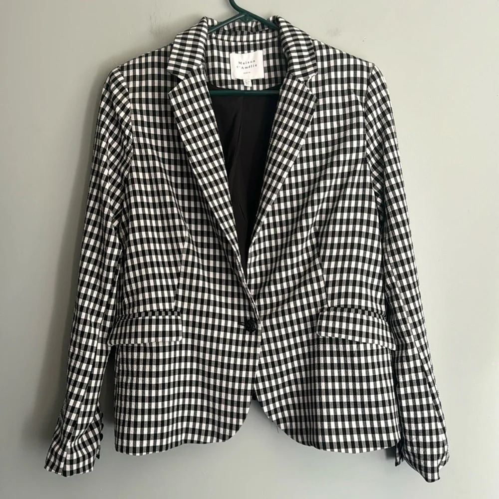 Anthropologie Black and White Checkered Blazer